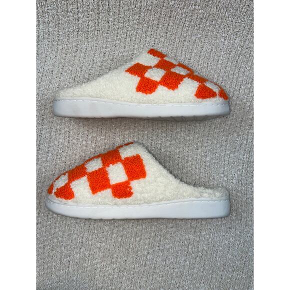 Mia Cozi Faux Fur Check Slide Slippers Women's Orange/Cream Size US7M EU38 - Picture 4 of 8